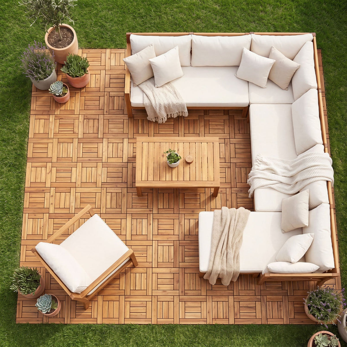Acacia Wood Interlocking Deck Tiles 12" x 12" - Natural