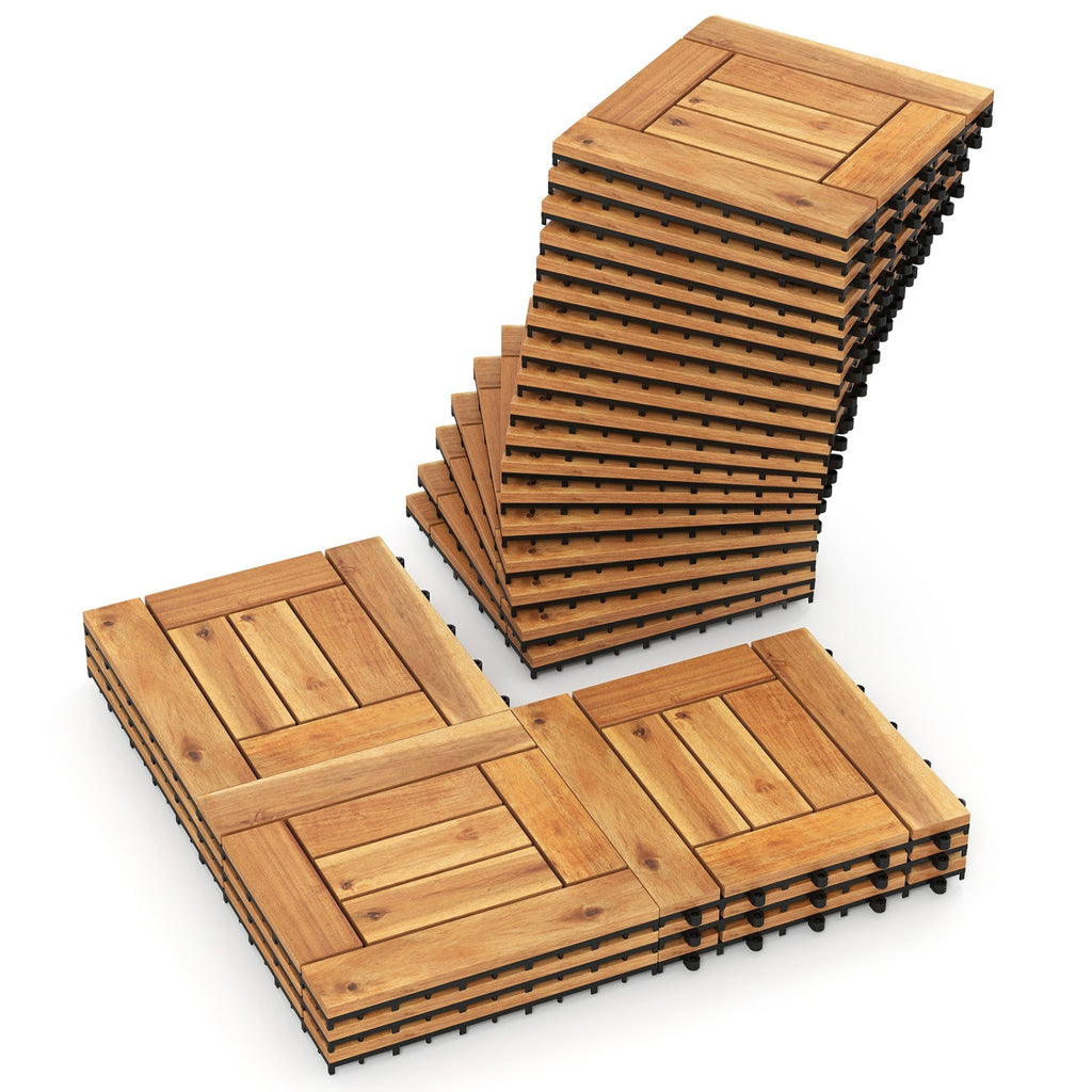 Acacia Wood Interlocking Deck Tiles 12" x 12" - Natural