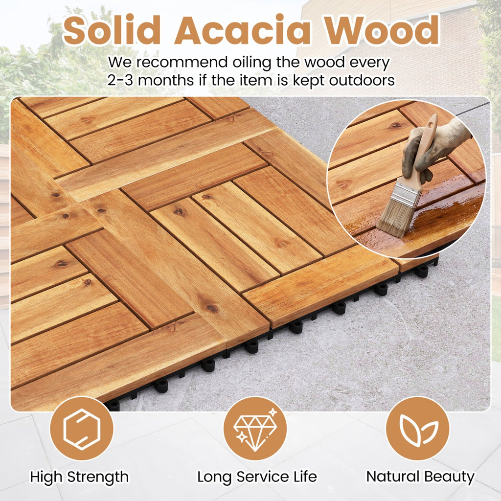 Acacia Wood Interlocking Deck Tiles 12" x 12" - Natural