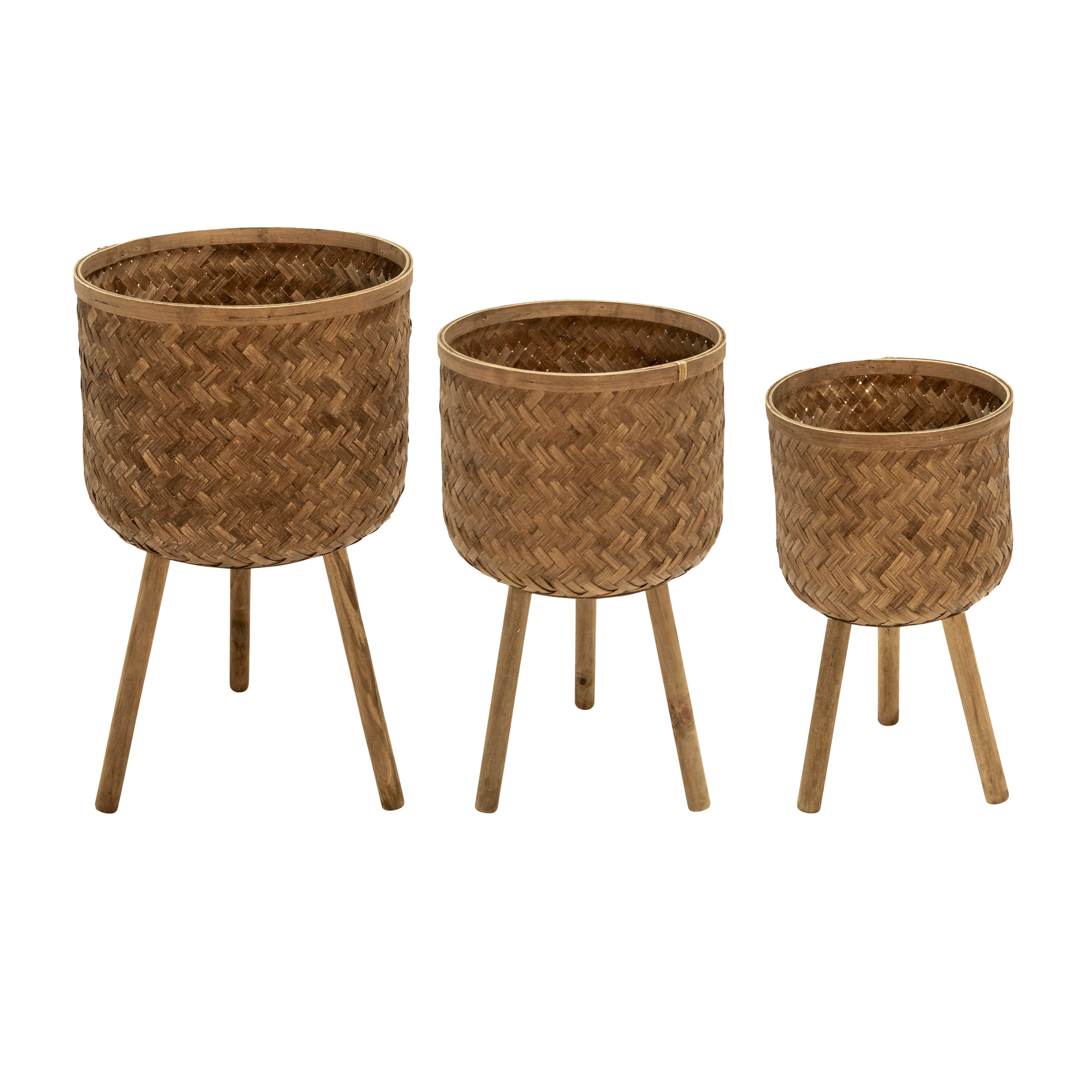 S/3 BAMBOO PLANTERS 11/13/15' BROWN