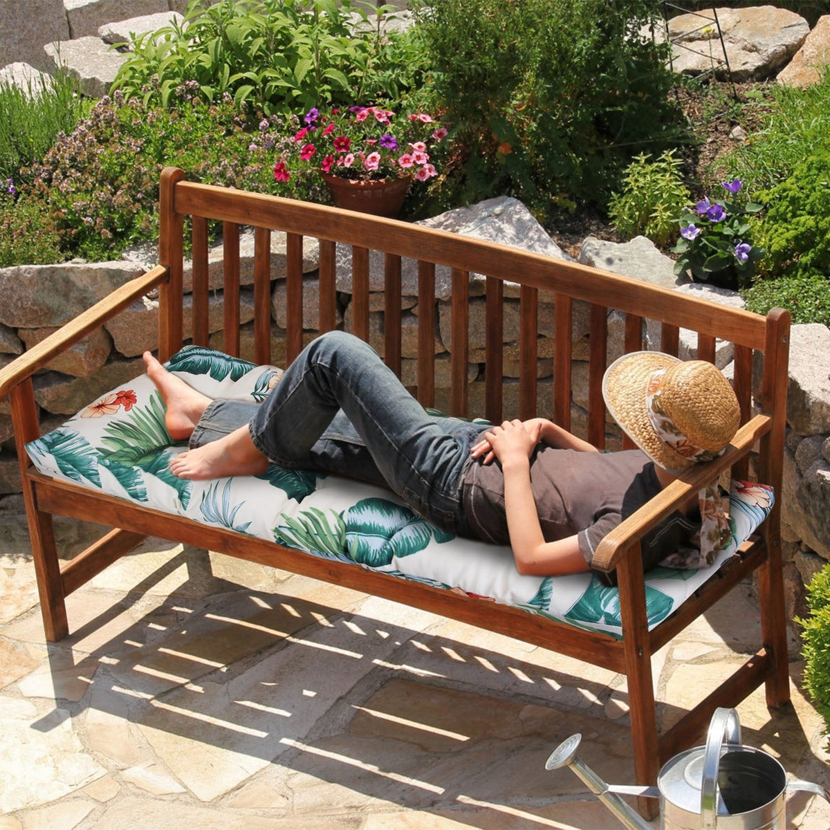 Bench Seat Cushion For Indoor Outdoor Furniture Non Slip Long Chair Cushion with Ties Strap Waterproof Swing Cushion 51.18x19.68IN For Garden Patio Ba