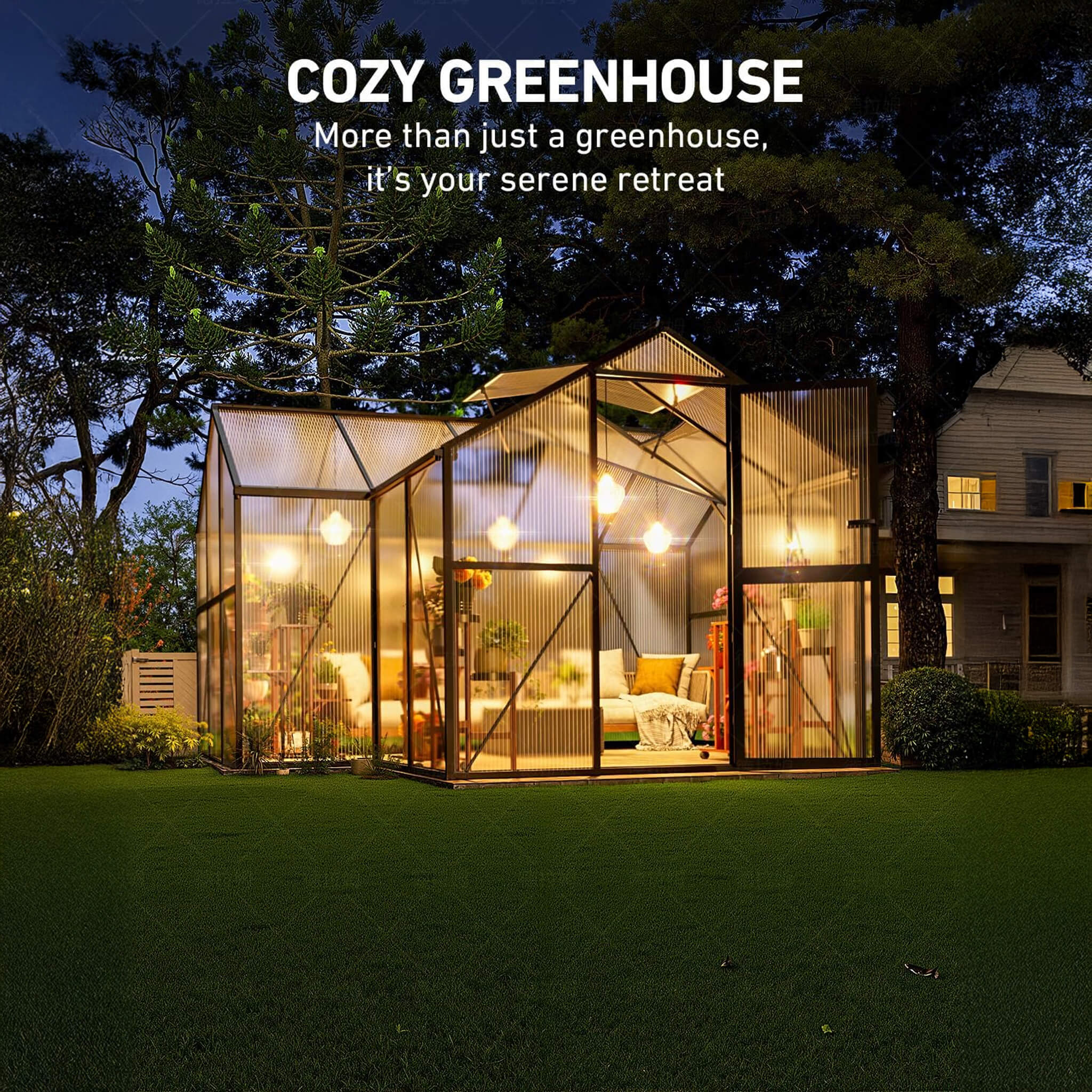 [12X12FT] Premium T-Shape Polycarbonate Greenhouse With UV Protection And Aluminum Frame (SAK27460)