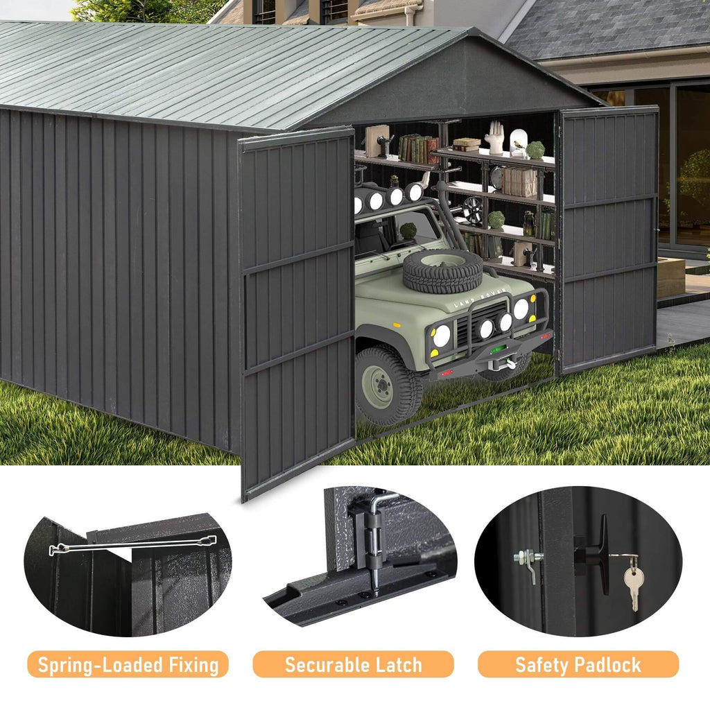 Extra Large Outdoor Heavy Duty Metal Garage Shed With Lockable Doors (SAK14093)