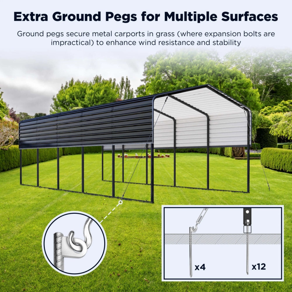 12'x30' Metal Carport with Corrugated Roof