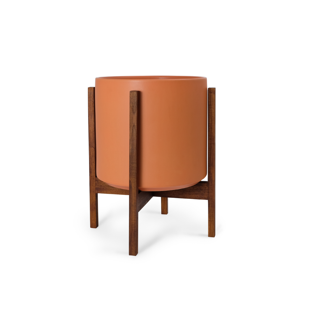Solid Goods Ceramic Cylinder Planter – With or Without Mahogany Stand