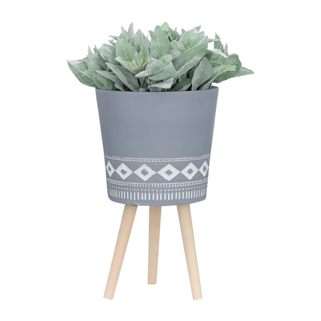 S/2 10/12' DIAMOND PLANTER W/ WOOD LEGS, GRAY (KD)