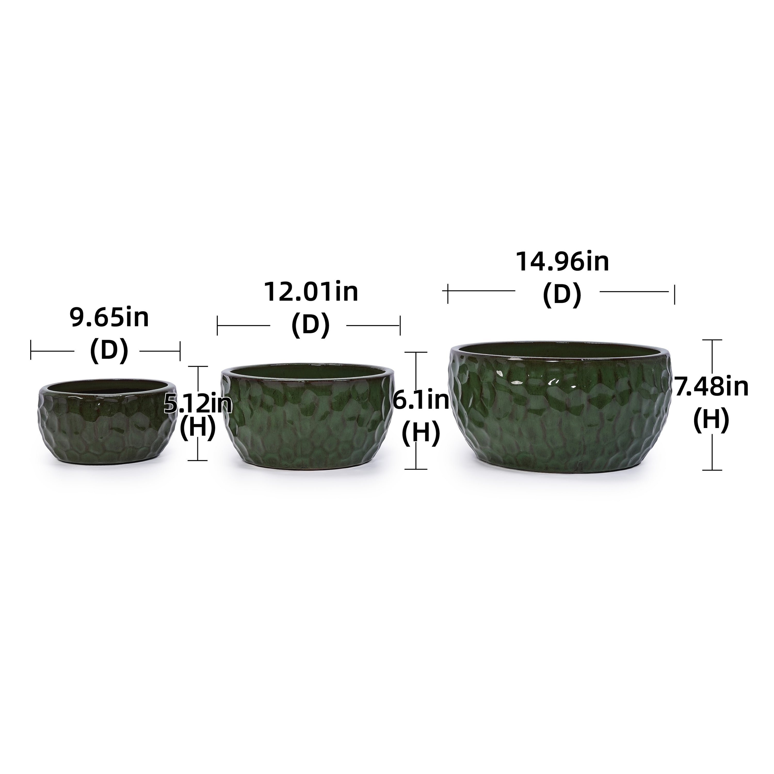 3 Pieces Ceramic Flowerpot, Modern Planter for Patio, Garden or Windowsills - Antique Green