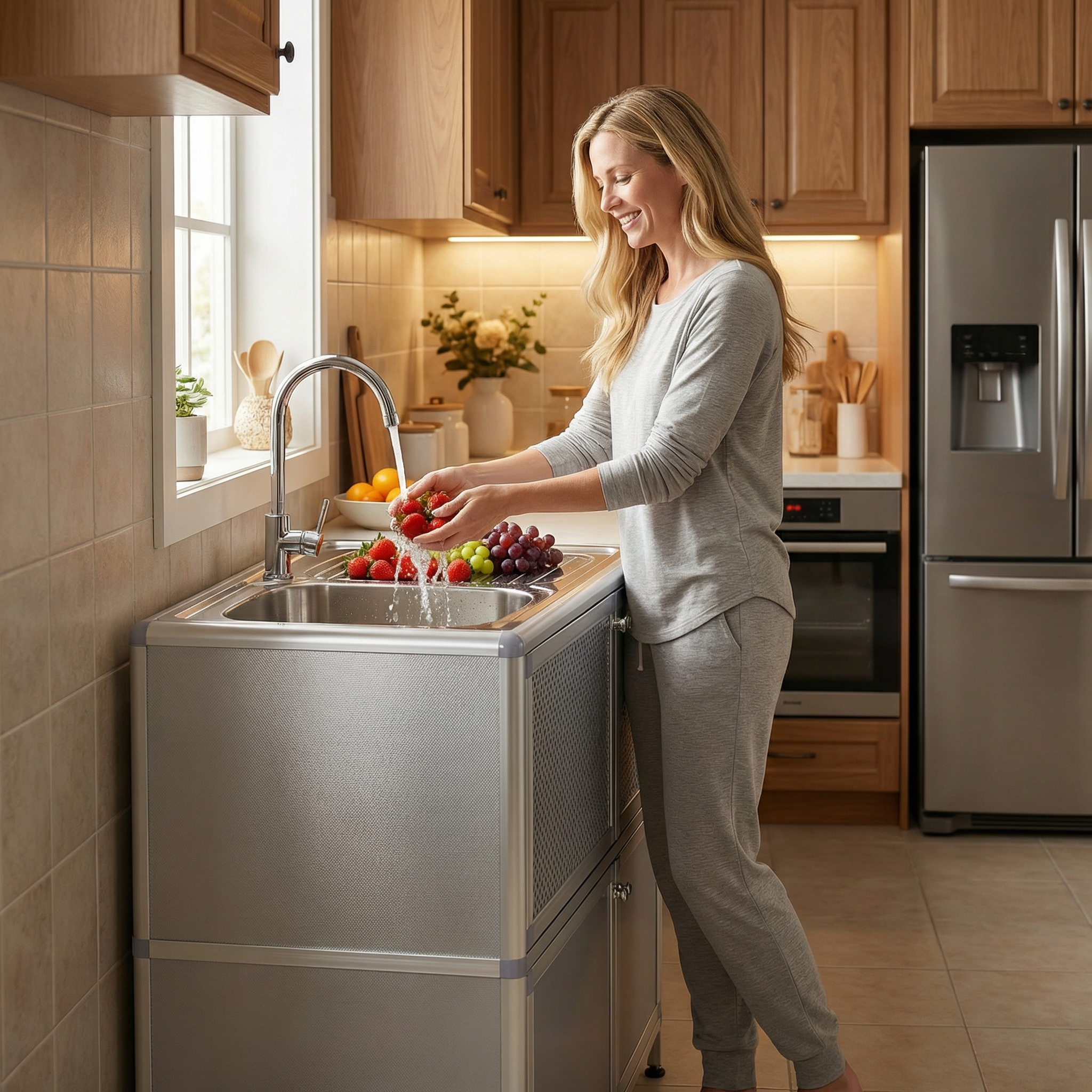 Utility Sink with Cabinet, Freestanding Utility Sink, Laundry Room Sink Cabinet, Outdoor Sink Station, Stainless Steel Utility Sink (32.68' D x 16.93' W x 33.27' H)