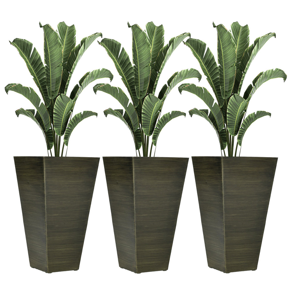 Outsunny 28' Tall Outdoor Planters, Set of 3 Large Taper Planters with Drainage Holes and Plug, Faux Wood Plastic Flower Pots for Outdoor, Indoor, Garden, Patio, Dark Brown