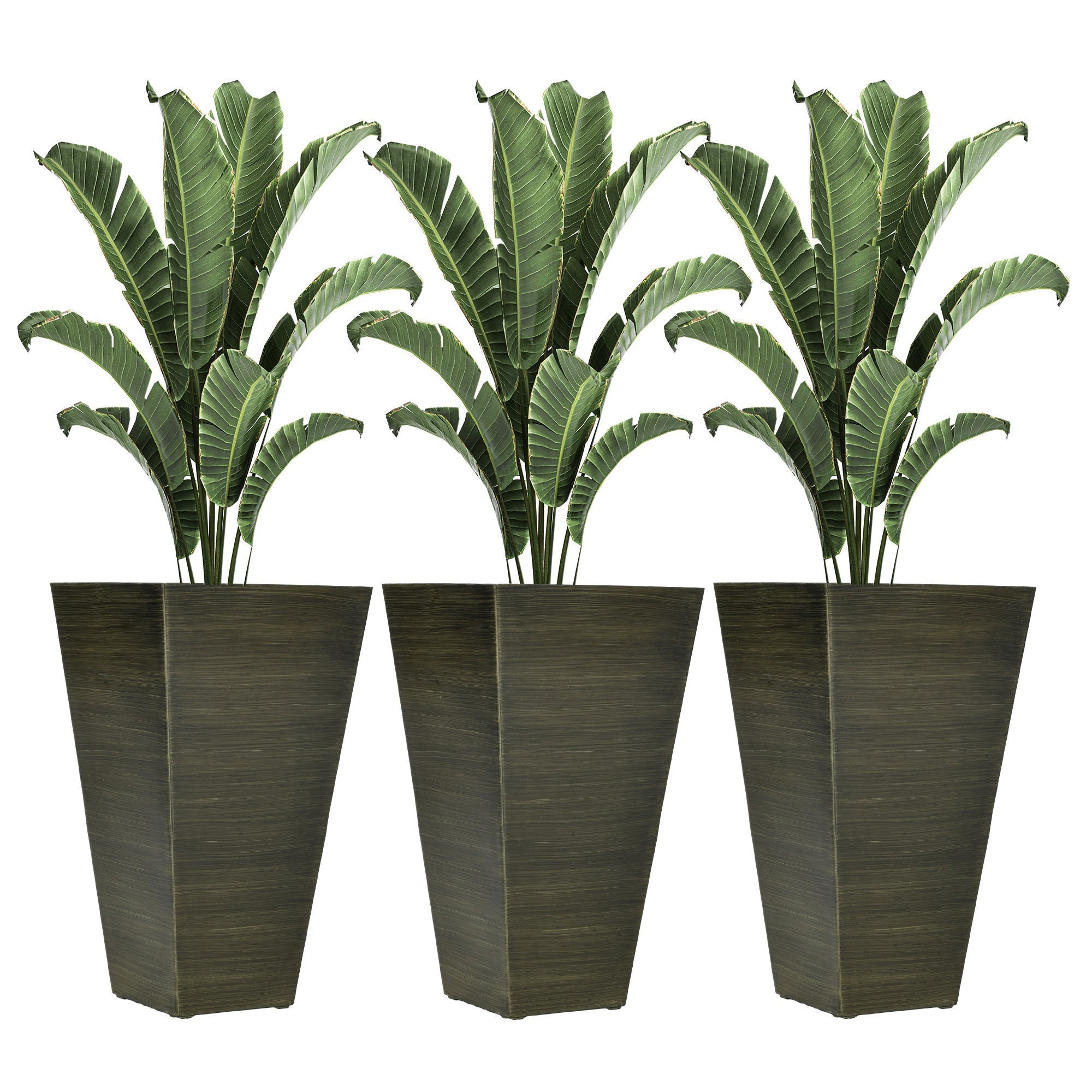 Outsunny 28' Tall Outdoor Planters, Set of 3 Large Taper Planters with Drainage Holes and Plug, Faux Wood Plastic Flower Pots for Outdoor, Indoor, Garden, Patio, Dark Brown