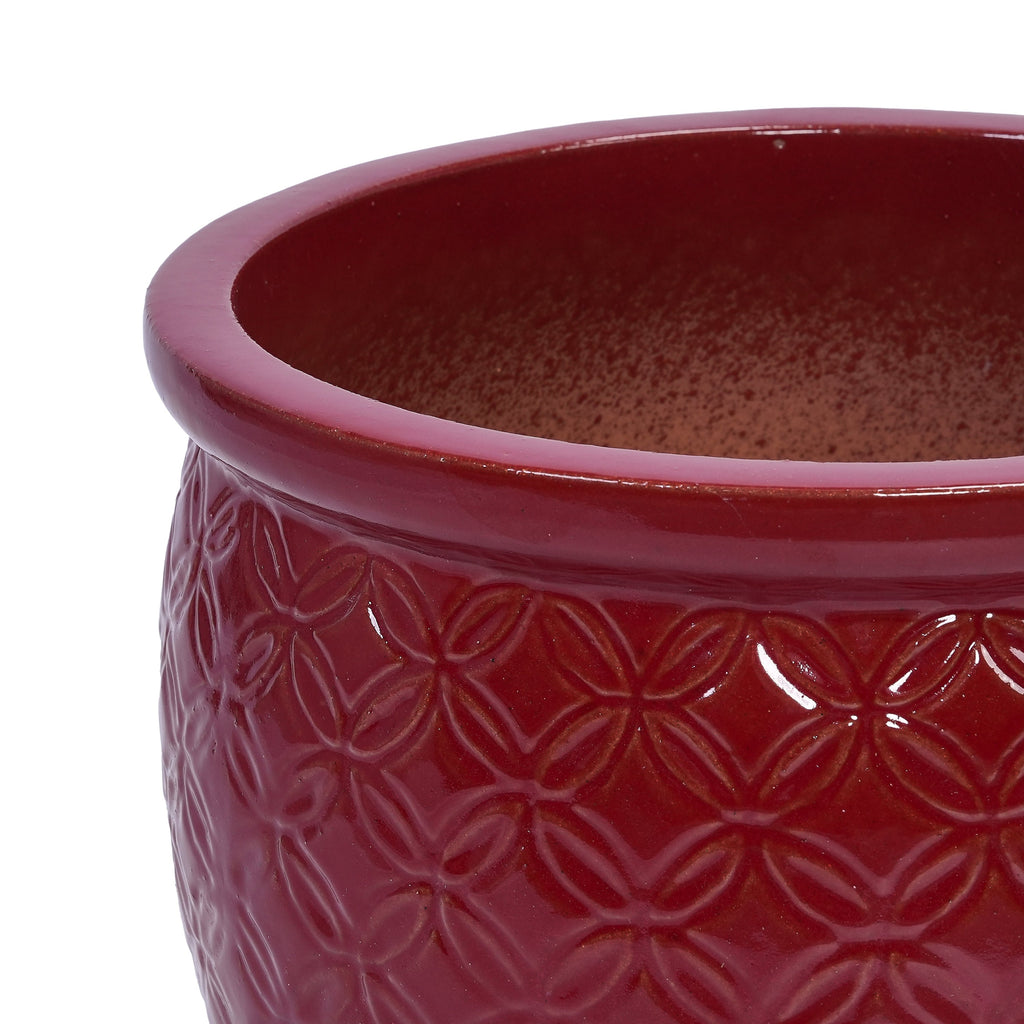 Set of 3 Ceramic Flowerpot, Modern Planter for Patio, Garden, Windowsill - Red