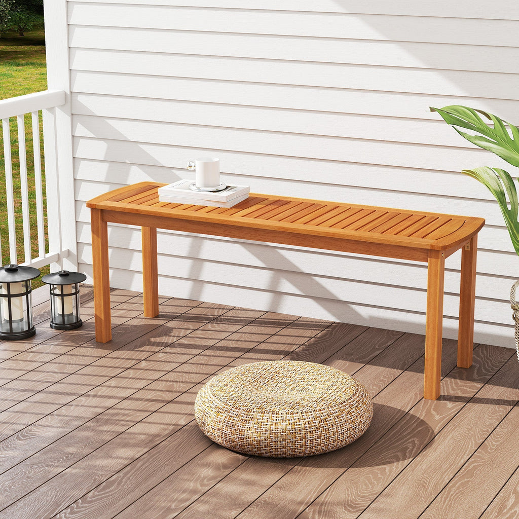 Set of 2 Acacia wood outdoor bench with slatted seat for garden