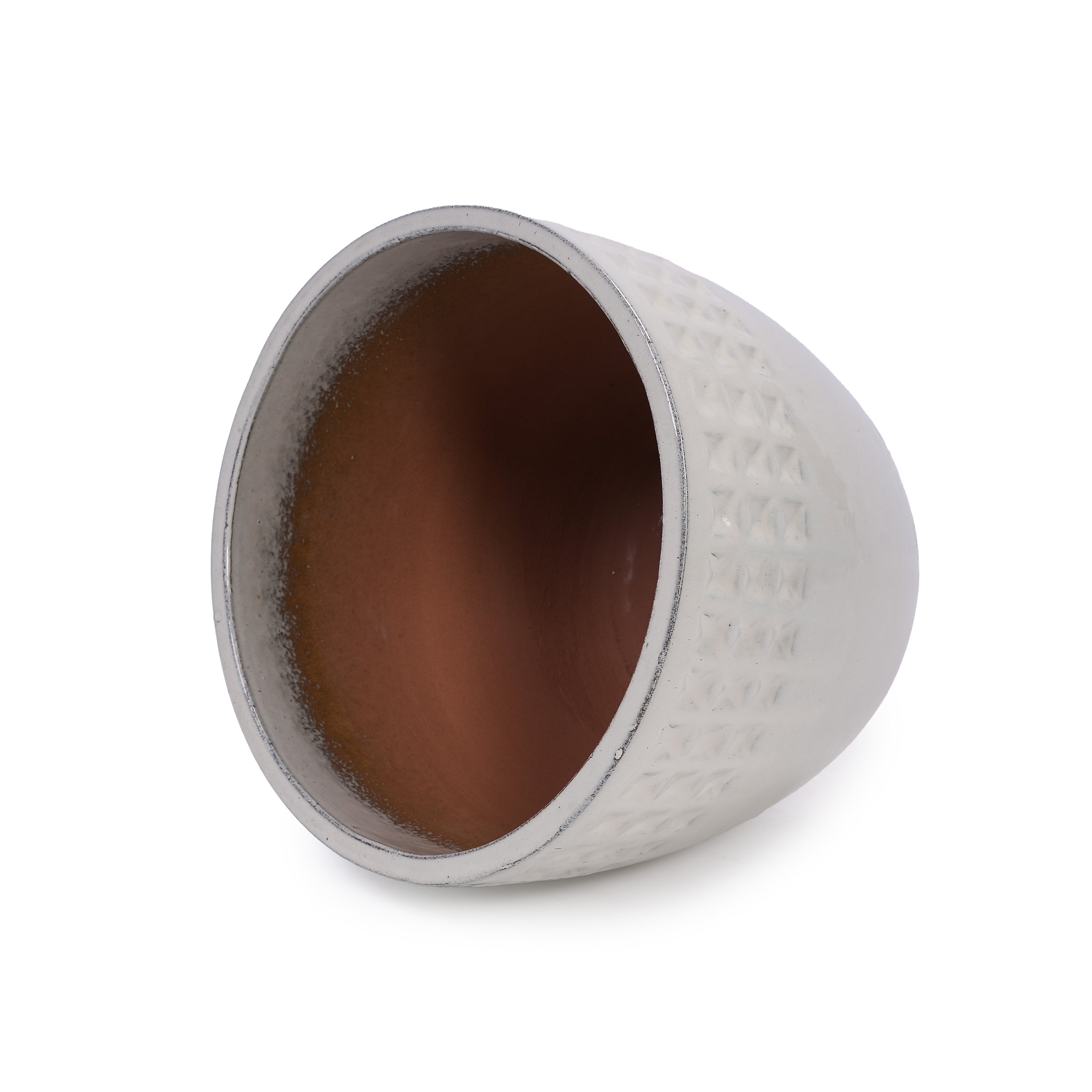 Set of 3 Ceramic Flowerpot, Modern Planter for Patio, Garden, Windowsill - Ancient White