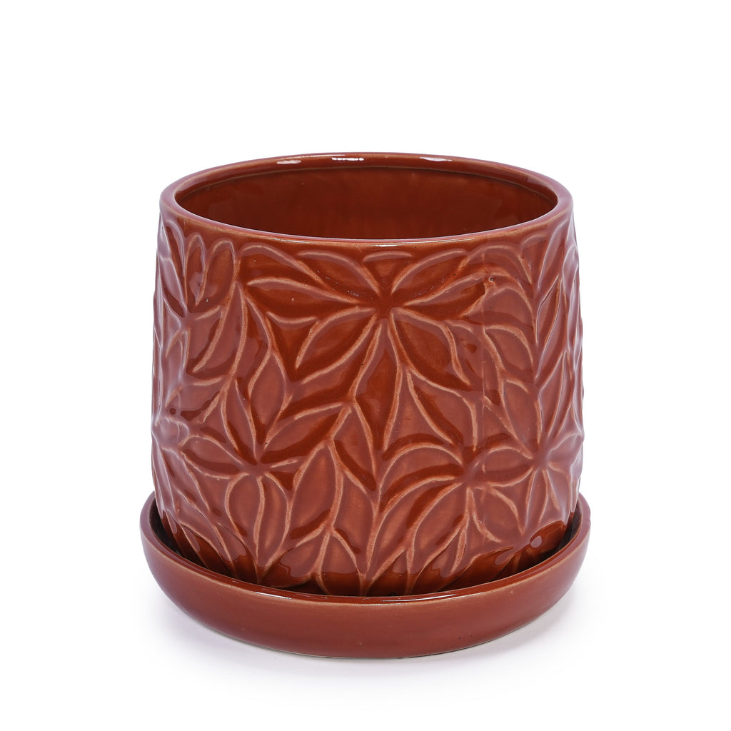 Set of 2 Ceramic Flowerpot, 7' Modern Planter for Patio, Garden, Windowsill - Red