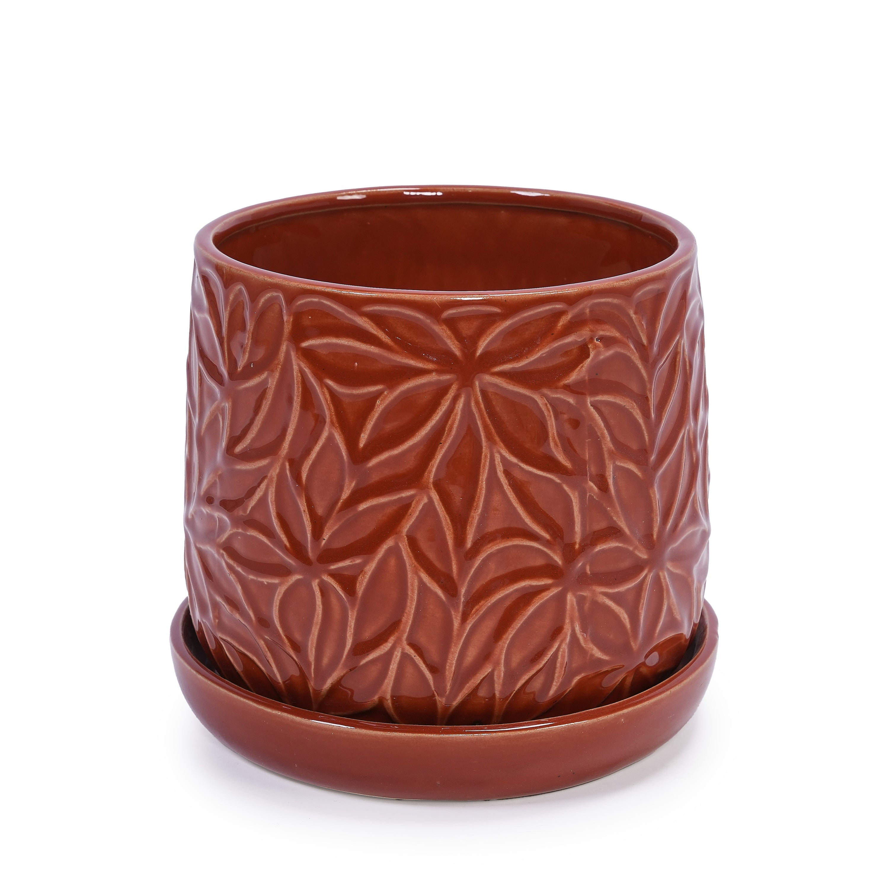 Set of 2 Ceramic Flowerpot, 7' Modern Planter for Patio, Garden, Windowsill - Red