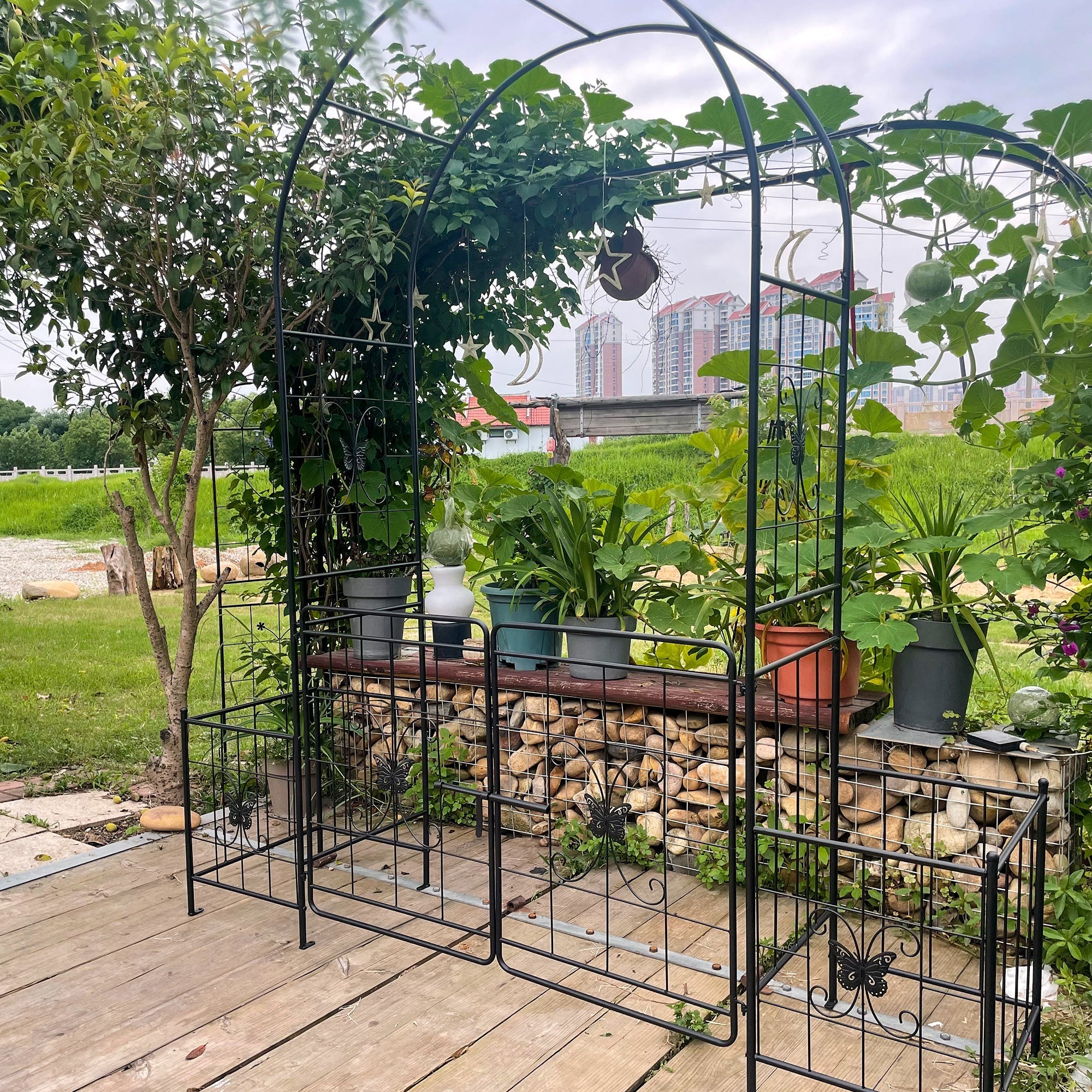 Garden Arch Arbor Trellis for Climbing Plants with Gate