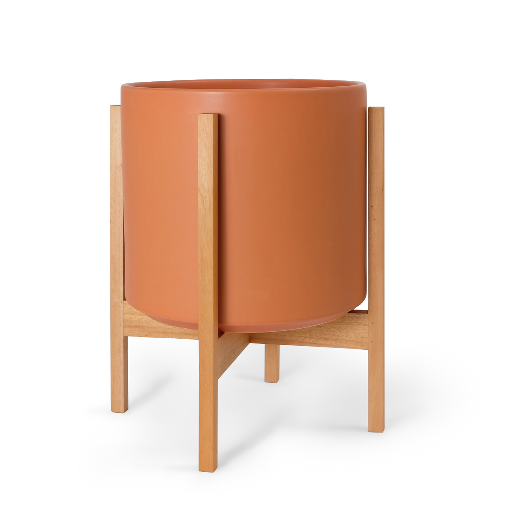 Solid Goods Ceramic Cylinder Planter – With or Without Mahogany Stand