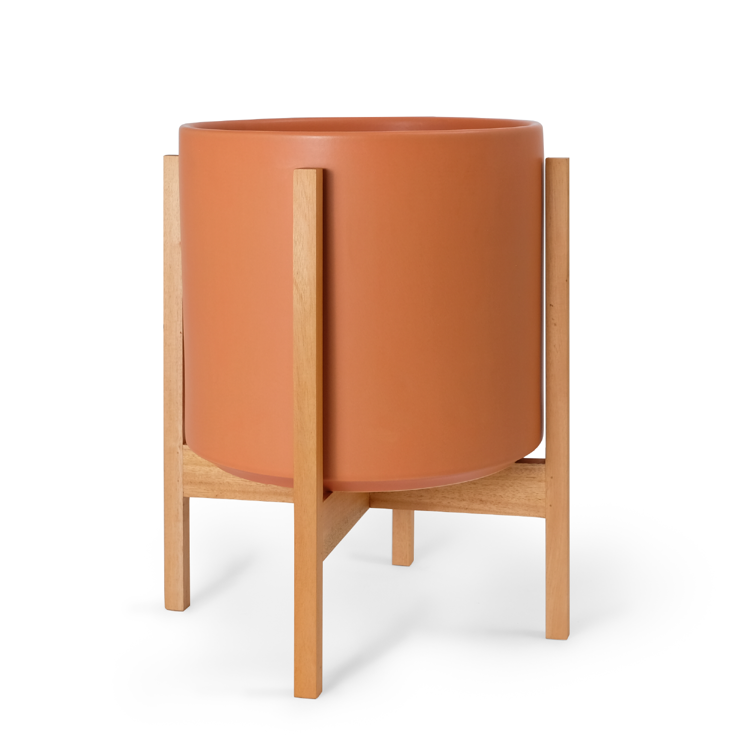 Solid Goods Ceramic Cylinder Planter – With or Without Mahogany Stand