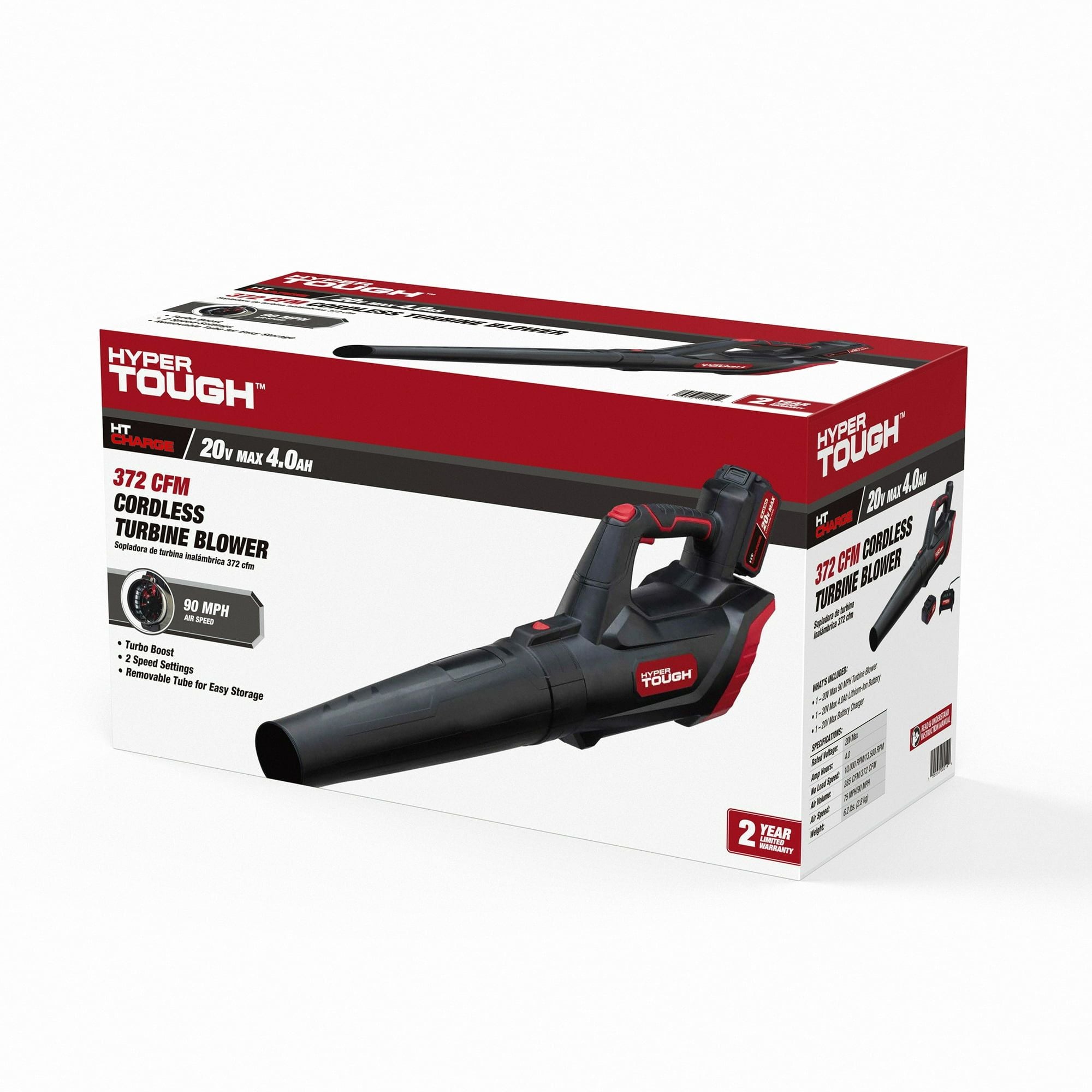 Hyper Tough 20V Max 90 mph 372 Cfm 4.0Ah Battery Powered Cordless Handheld Leaf Blower, HT22-401-03-04