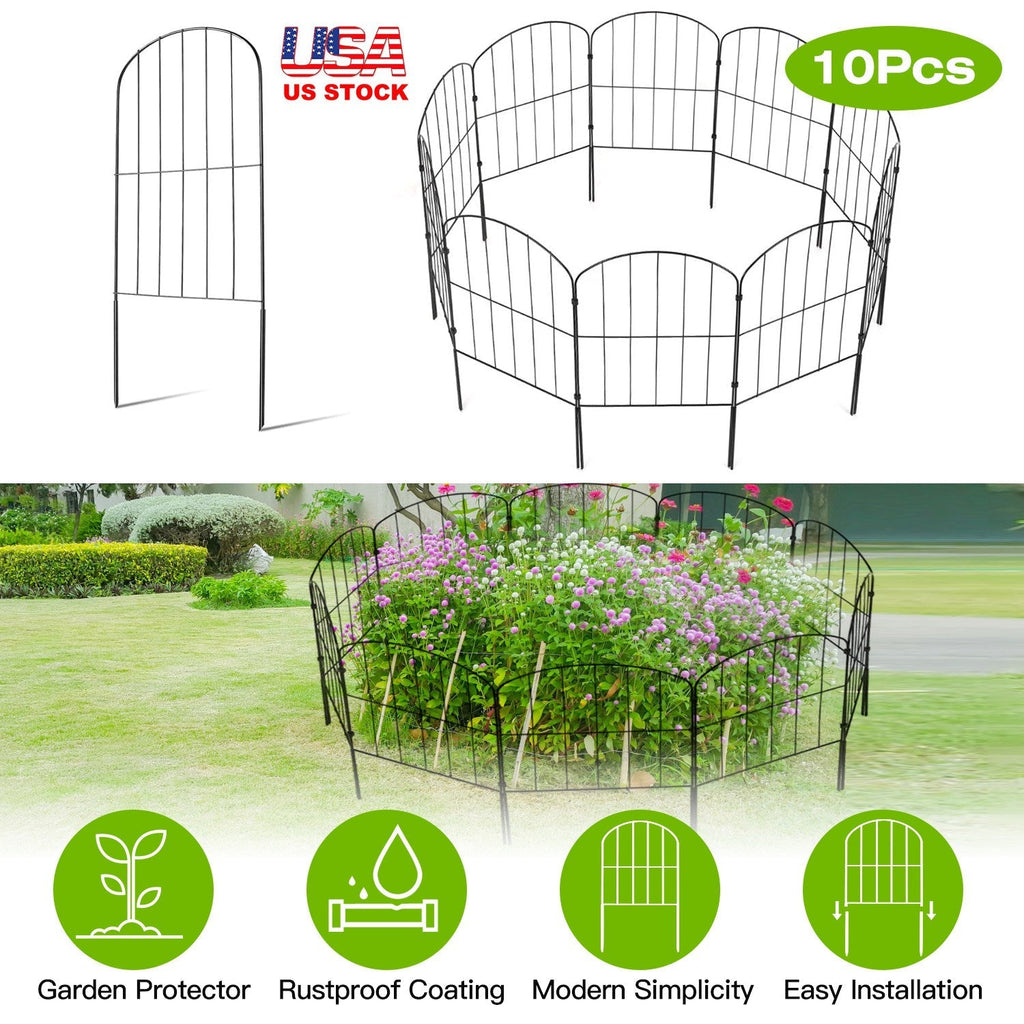 10Pcs Decorative Garden Fence Rustproof Iron Wire Arched Fence Animal Barrier Border 12.59Ó Width 23.93Ó Length For Yard Landscape Patio Outdoor Decor