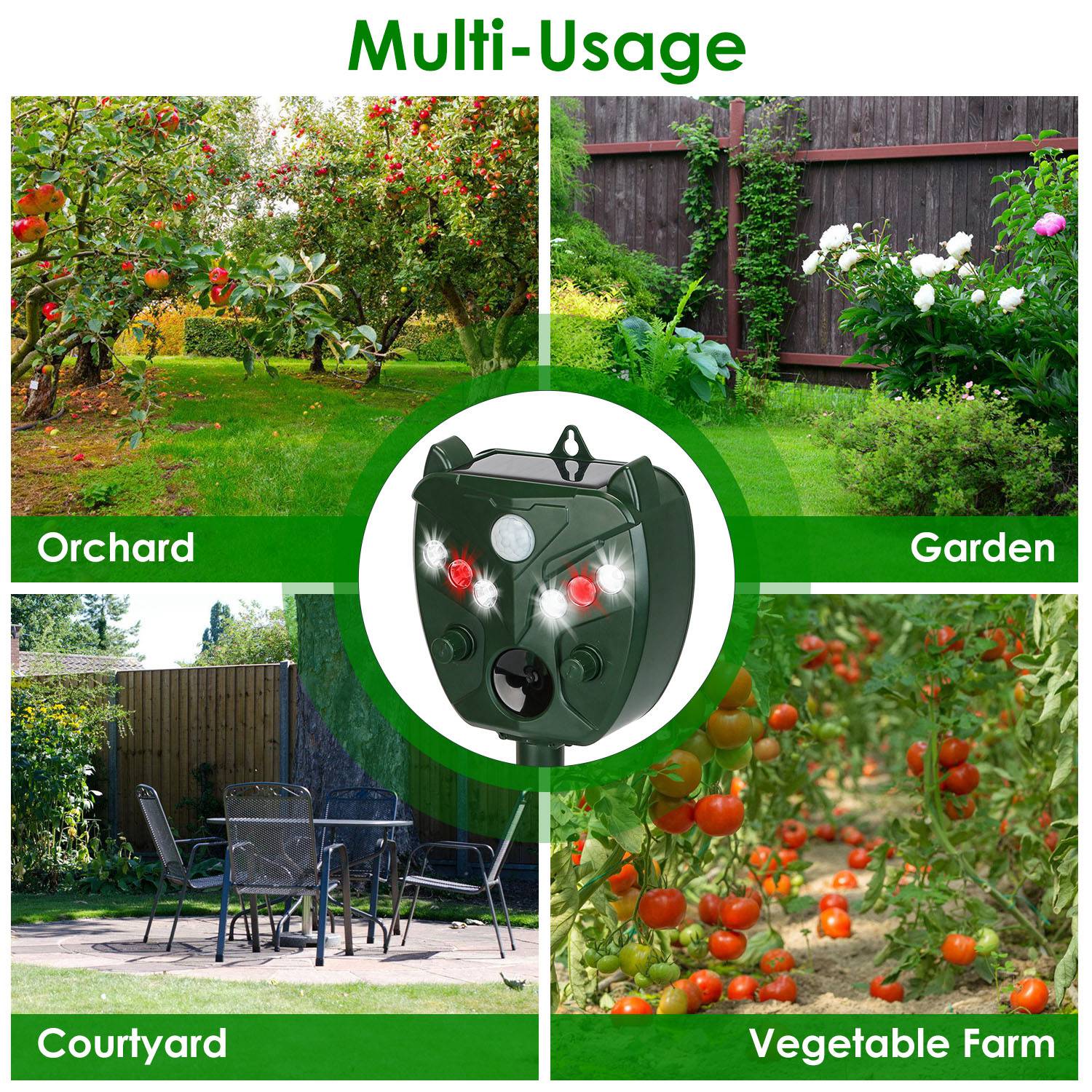 Ultrasonic Solar Animal Repeller Outdoor Mole Snake Squirrel Mouse Chaser Waterproof Bird Deer Dog Cat Deterrent with 5 Gears for Farm Garden Yard