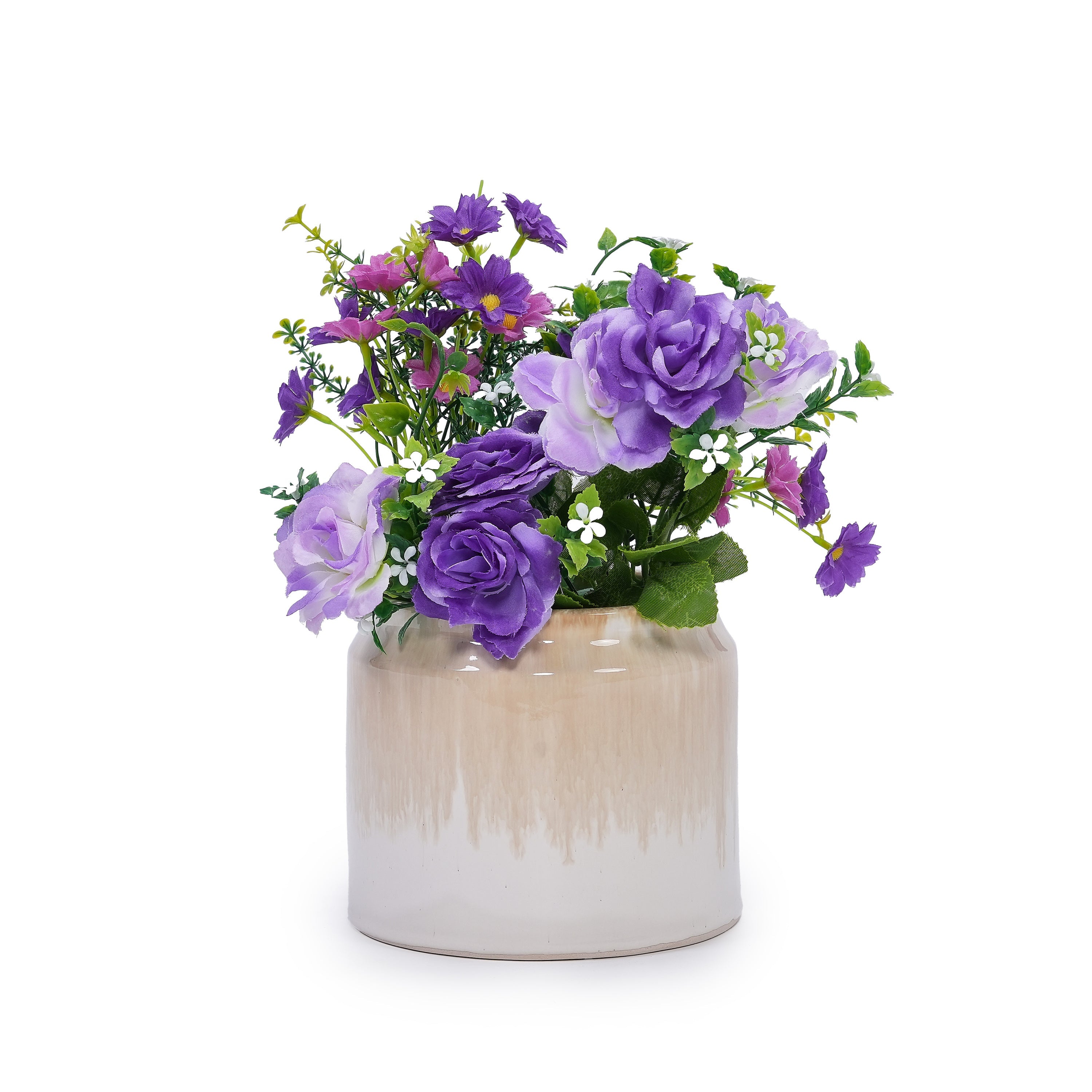 Set of 2 Gradient Ceramic Flowerpot, Modern Planter for Patio, Garden, Windowsill - White Brown