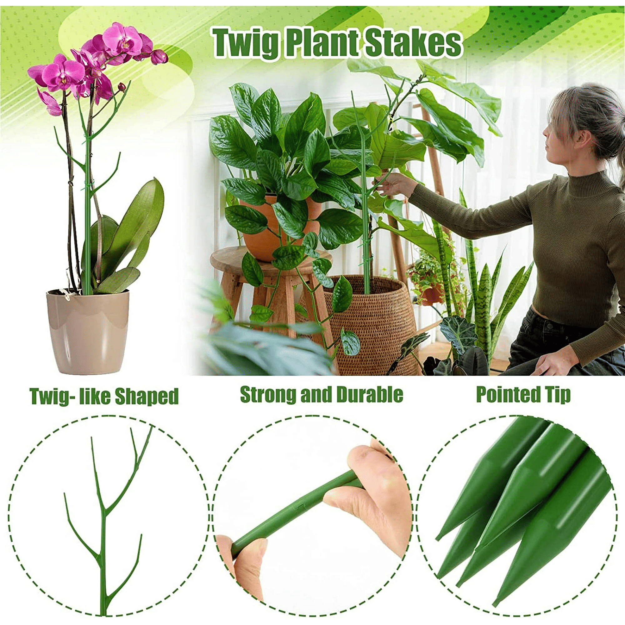 6 Pack 39.37'' Twig Plant Support Stake Set, Adjustable Monstera Plant Support, Plant Trellis Poles Plant Sticks for Indoor and Outdoor Potted Plants