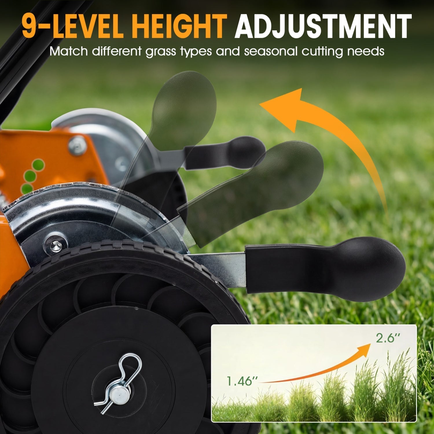 18 Inch Push Reel Lawn Mower 4-Position Adjustable with Removable Grass Catcher