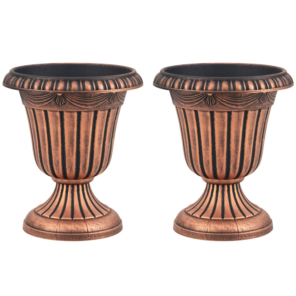 18 inch Tall Vintage Planters Set of 2 with Pedestal Base and Pre-marked Drain Hole