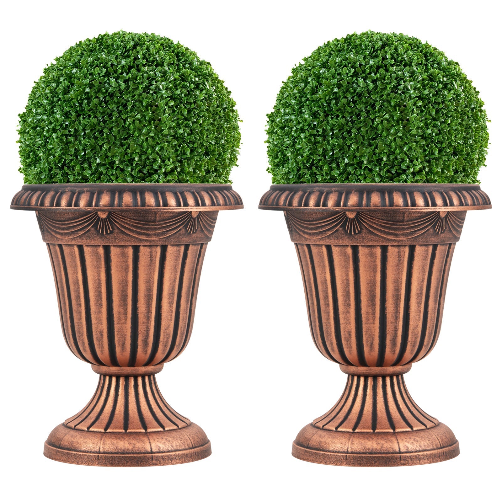 18 inch Tall Vintage Planters Set of 2 with Pedestal Base and Pre-marked Drain Hole