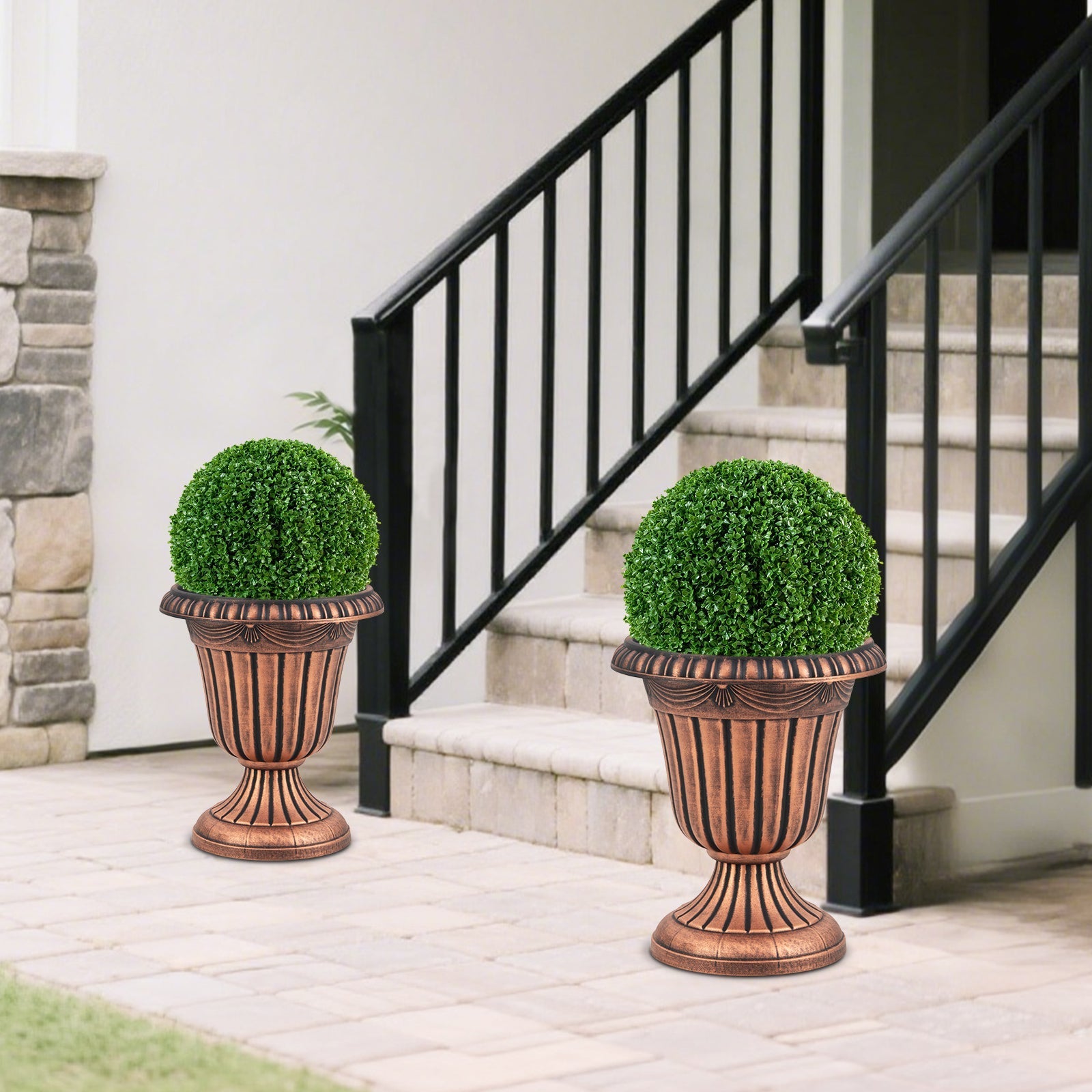 18 inch Tall Vintage Planters Set of 2 with Pedestal Base and Pre-marked Drain Hole