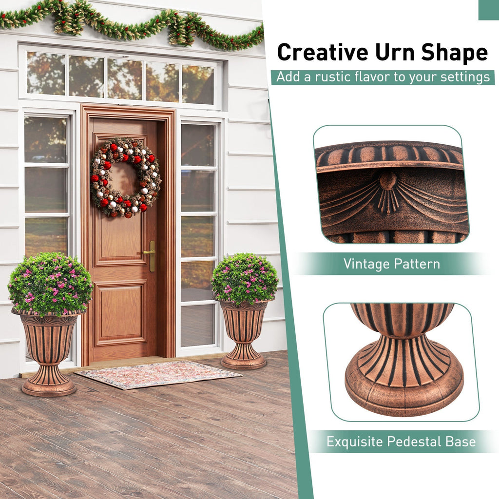 18 inch Tall Vintage Planters Set of 2 with Pedestal Base and Pre-marked Drain Hole