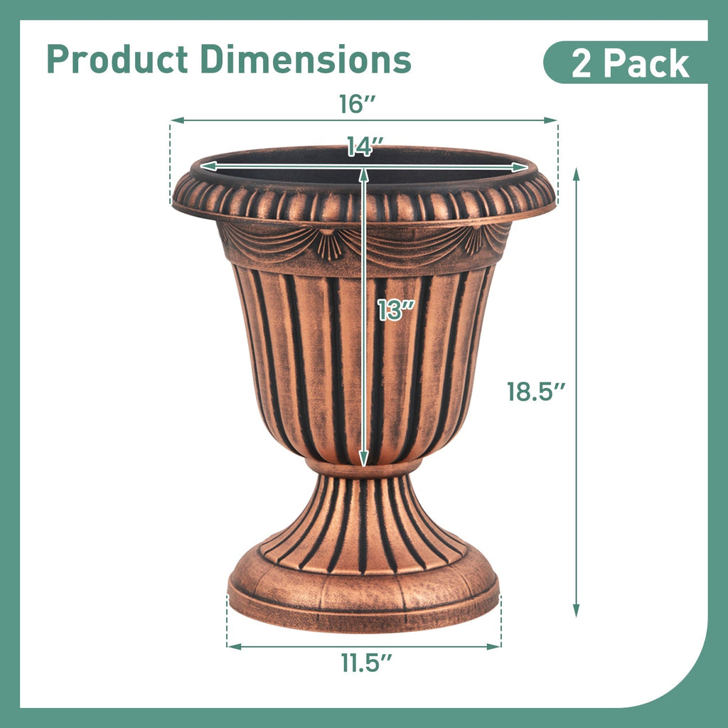 18 inch Tall Vintage Planters Set of 2 with Pedestal Base and Pre-marked Drain Hole