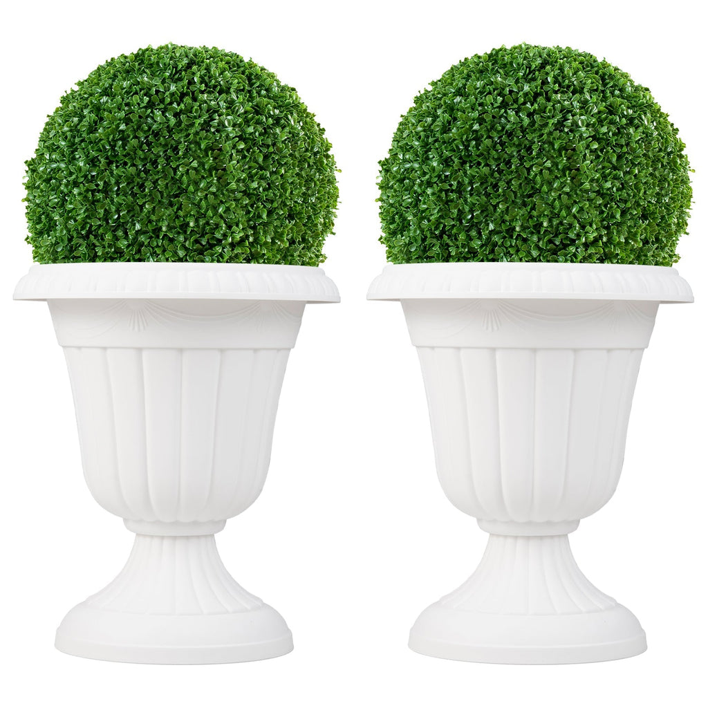 18 inch Tall Vintage Planters Set of 2 with Pedestal Base and Pre-marked Drain Hole