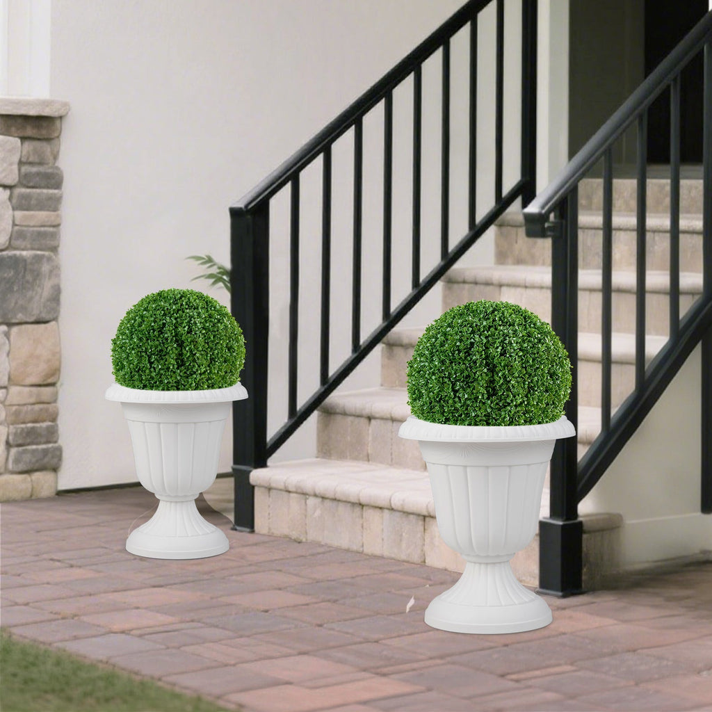 18 inch Tall Vintage Planters Set of 2 with Pedestal Base and Pre-marked Drain Hole