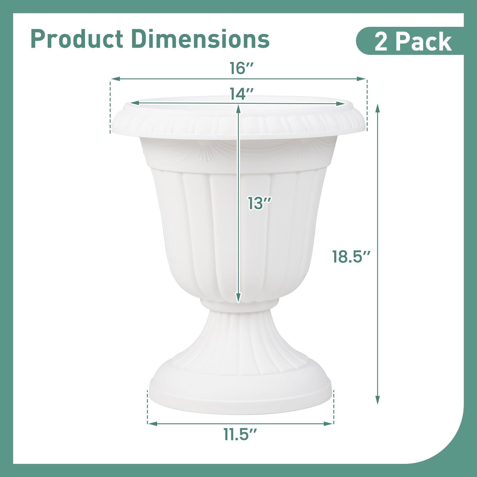 18 inch Tall Vintage Planters Set of 2 with Pedestal Base and Pre-marked Drain Hole