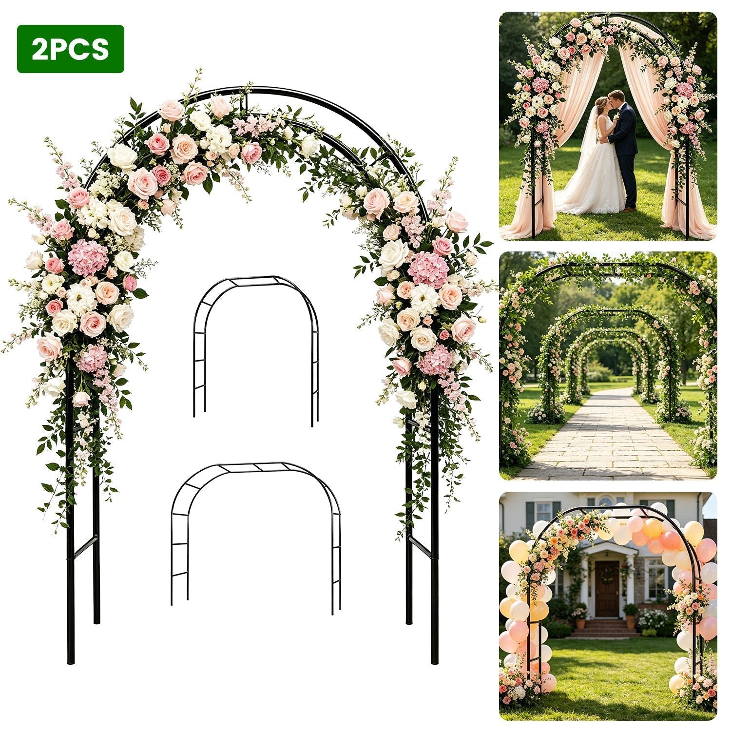 Adjustable Metal Garden Arch for Climbing Plants - 7.87ft Tall