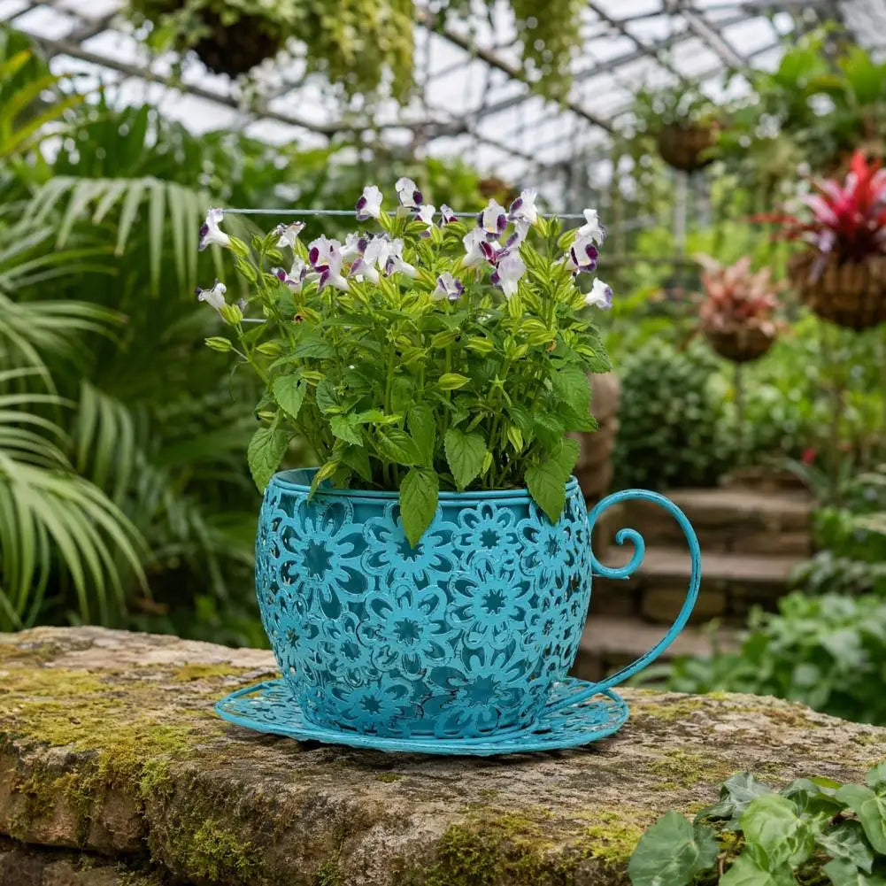 Teacup-Shaped Floral Cutout Planter – Decorative Indoor & Outdoor Accent