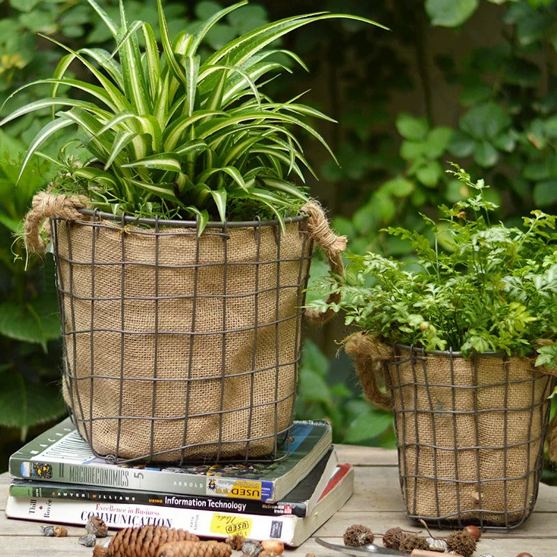 Rustic Wire & Burlap Planter Basket