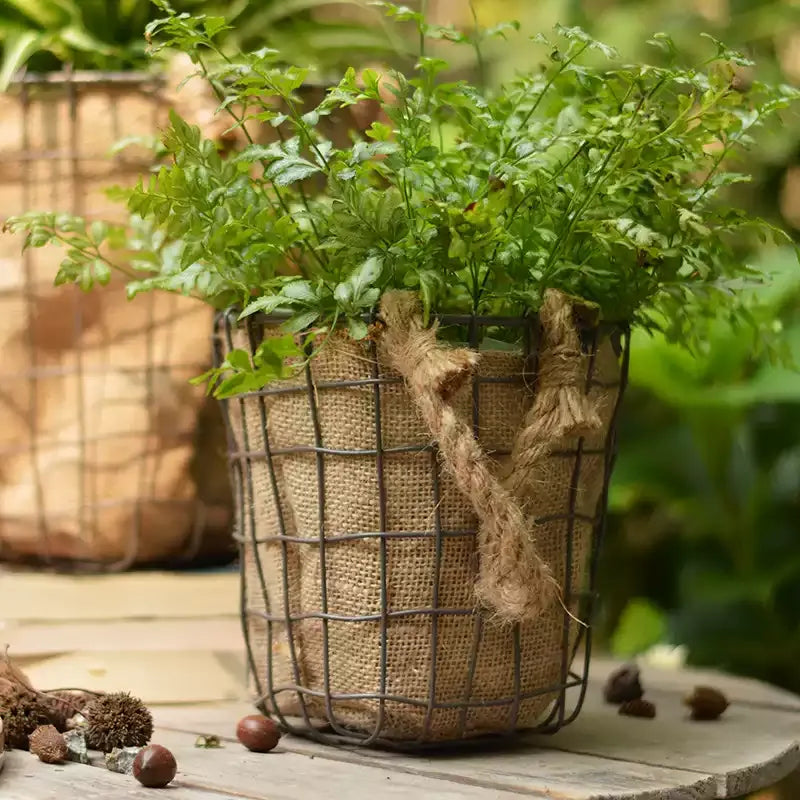 Rustic Wire & Burlap Planter Basket