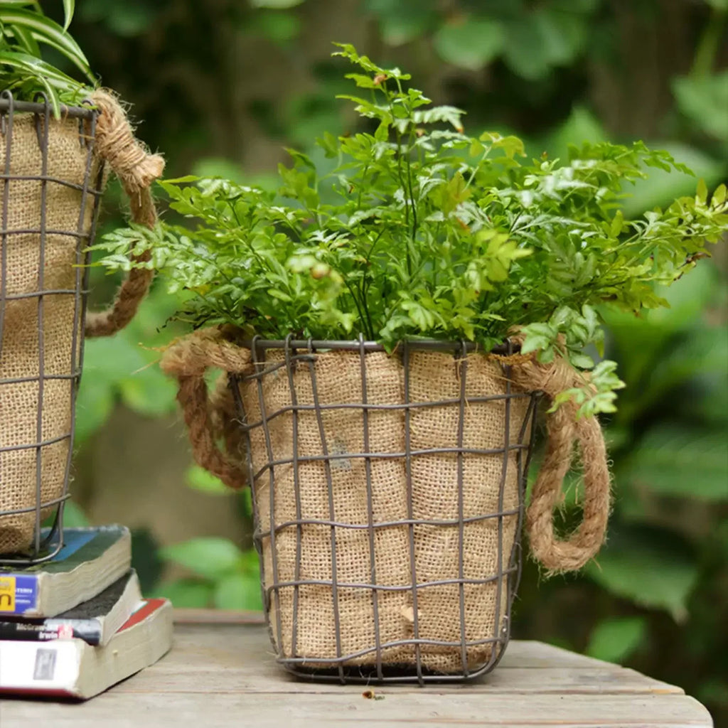 Rustic Wire & Burlap Planter Basket