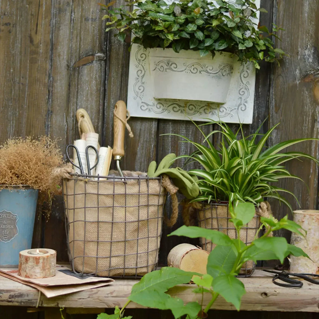 Rustic Wire & Burlap Planter Basket