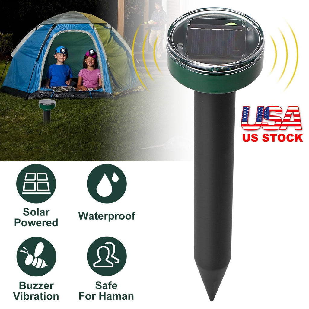 Solar Powered Mole Repeller Sonic Gopher Stake Repellent Waterproof Outdoor For Farm Garden Yard Repelling Moles Gopher Snake Vole Rat Mice Mouse