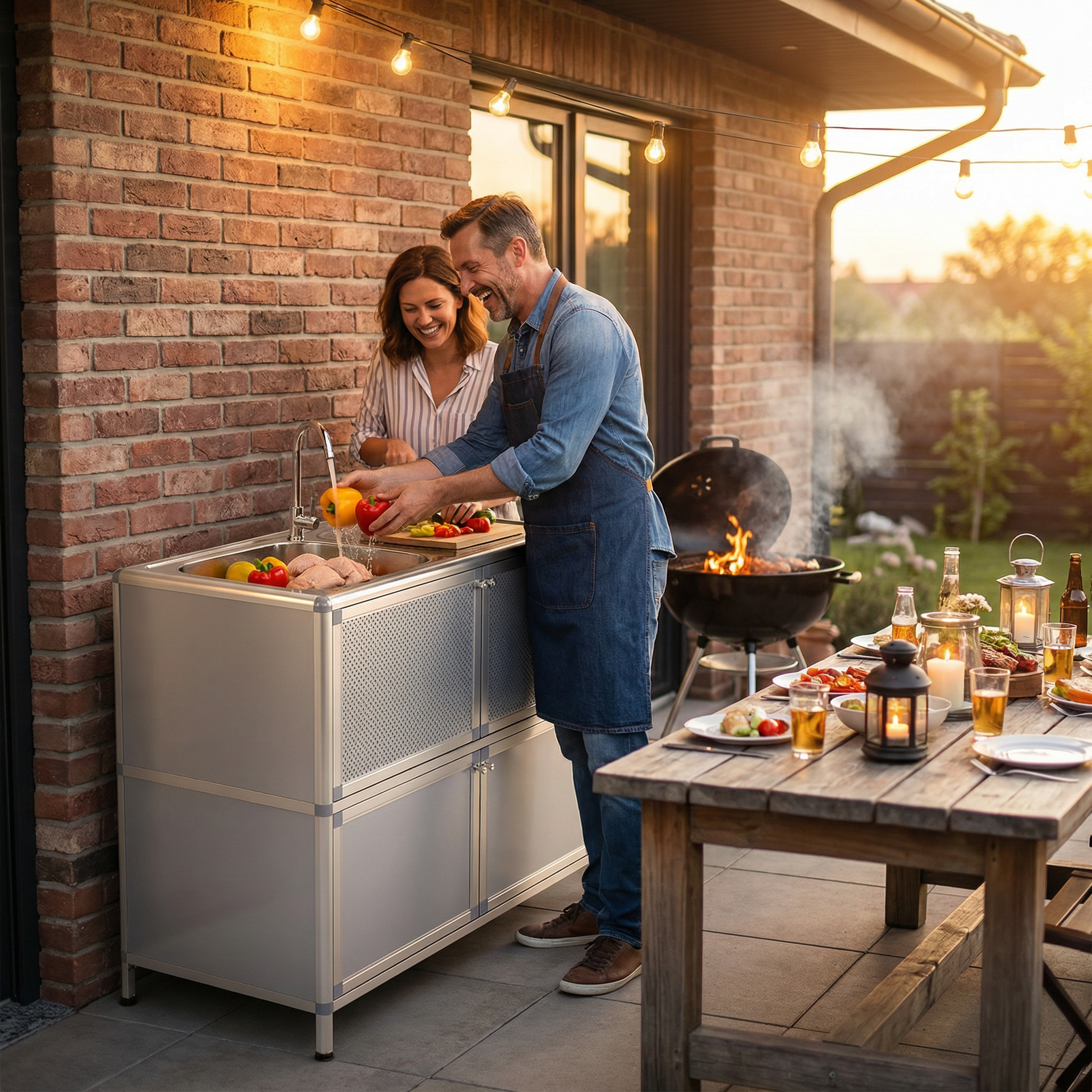 Utility Sink with Cabinet, Freestanding Utility Sink, Laundry Room Sink Cabinet, Outdoor Sink Station, Stainless Steel Utility Sink (32.68' D x 16.93' W x 33.27' H)