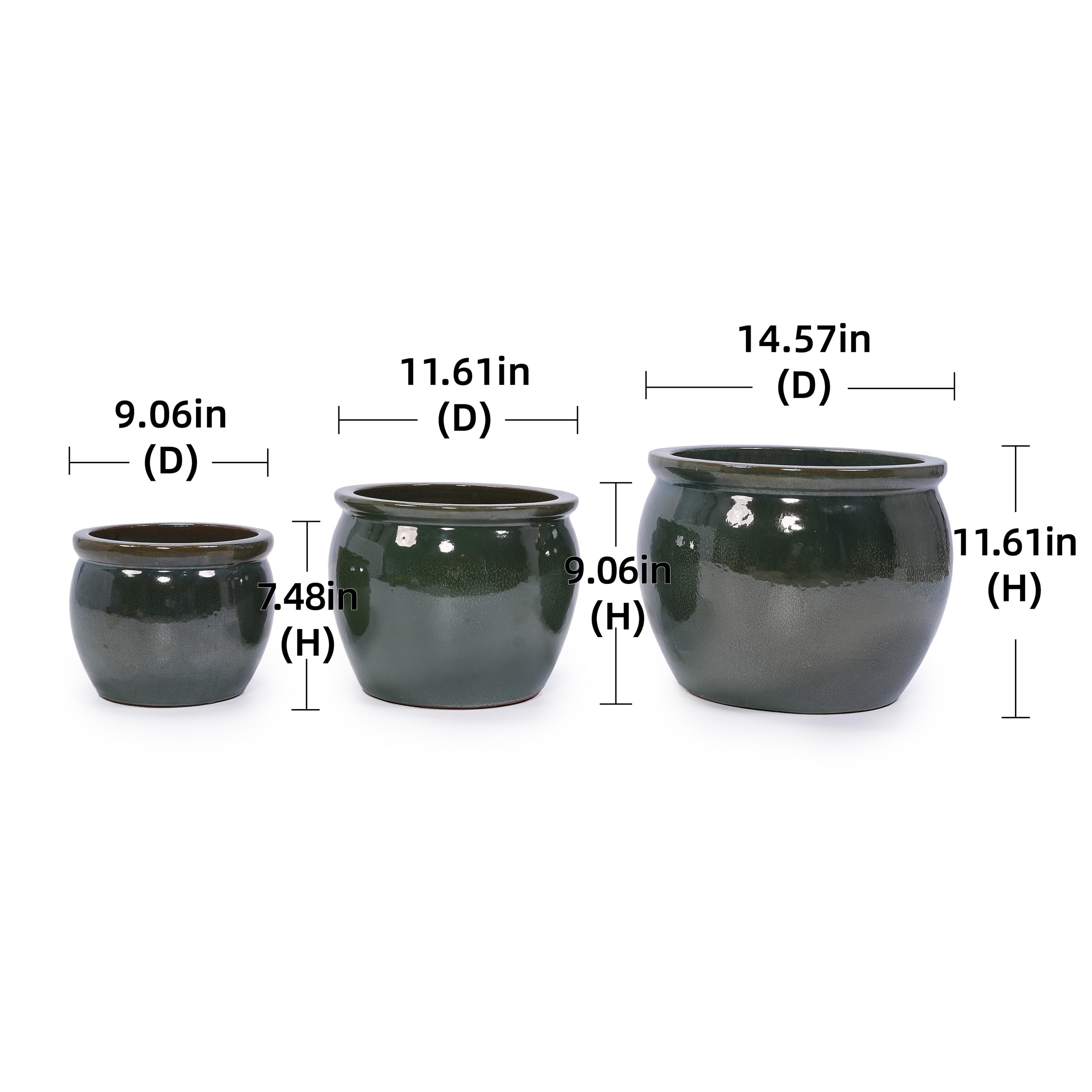 3 Pieces Ceramic Flowerpot, Modern Planter for Patio, Garden or Windowsills - Antique Blue Green