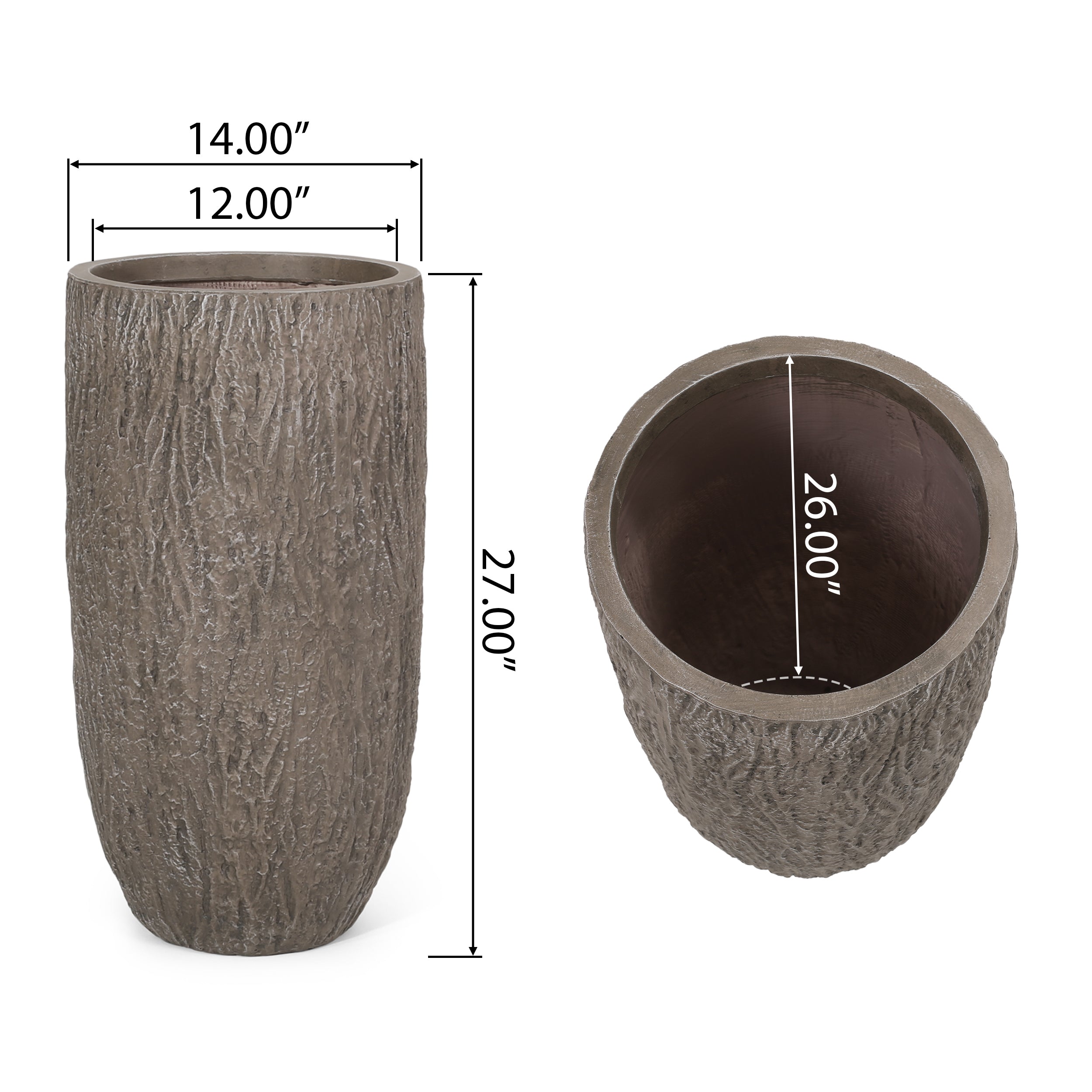 Natural Wood Finish Magnesium Oxide Planter for Outdoor Use, 14x14x27 Inches