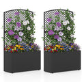 Set of 2 49 Inch Raised Garden Bed with Trellis and Wicker Planter Box-Black
