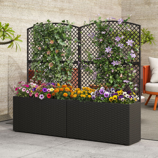 Set of 2 49 Inch Raised Garden Bed with Trellis and Wicker Planter Box-Black