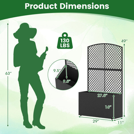 Set of 2 49 Inch Raised Garden Bed with Trellis and Wicker Planter Box-Black
