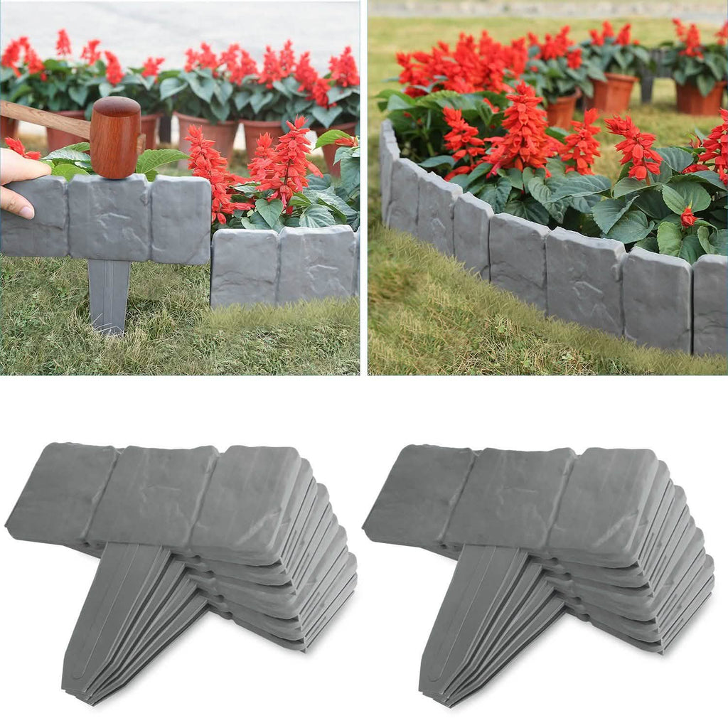 20-Pieces: Plastic Cobbled Stone Effect Landscaping Lawn Edging